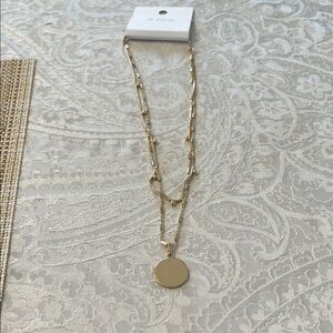 J. Crew Gold Layered Necklace with circle pendant NWT